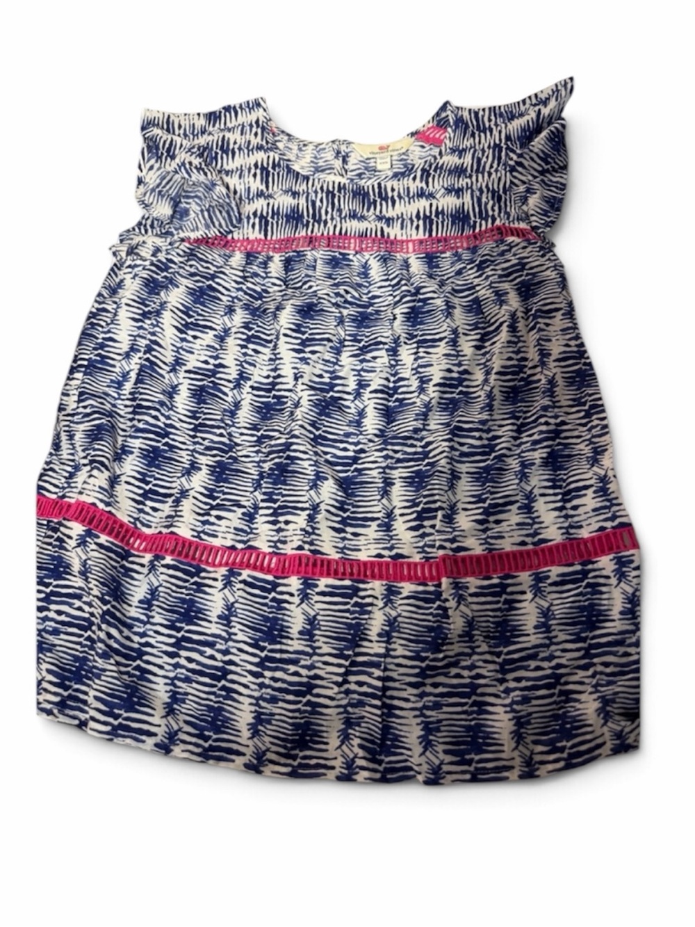 Vineyard Vines Size XXS Navy Blue Pink Silk Blend Flutter Sleeve Top